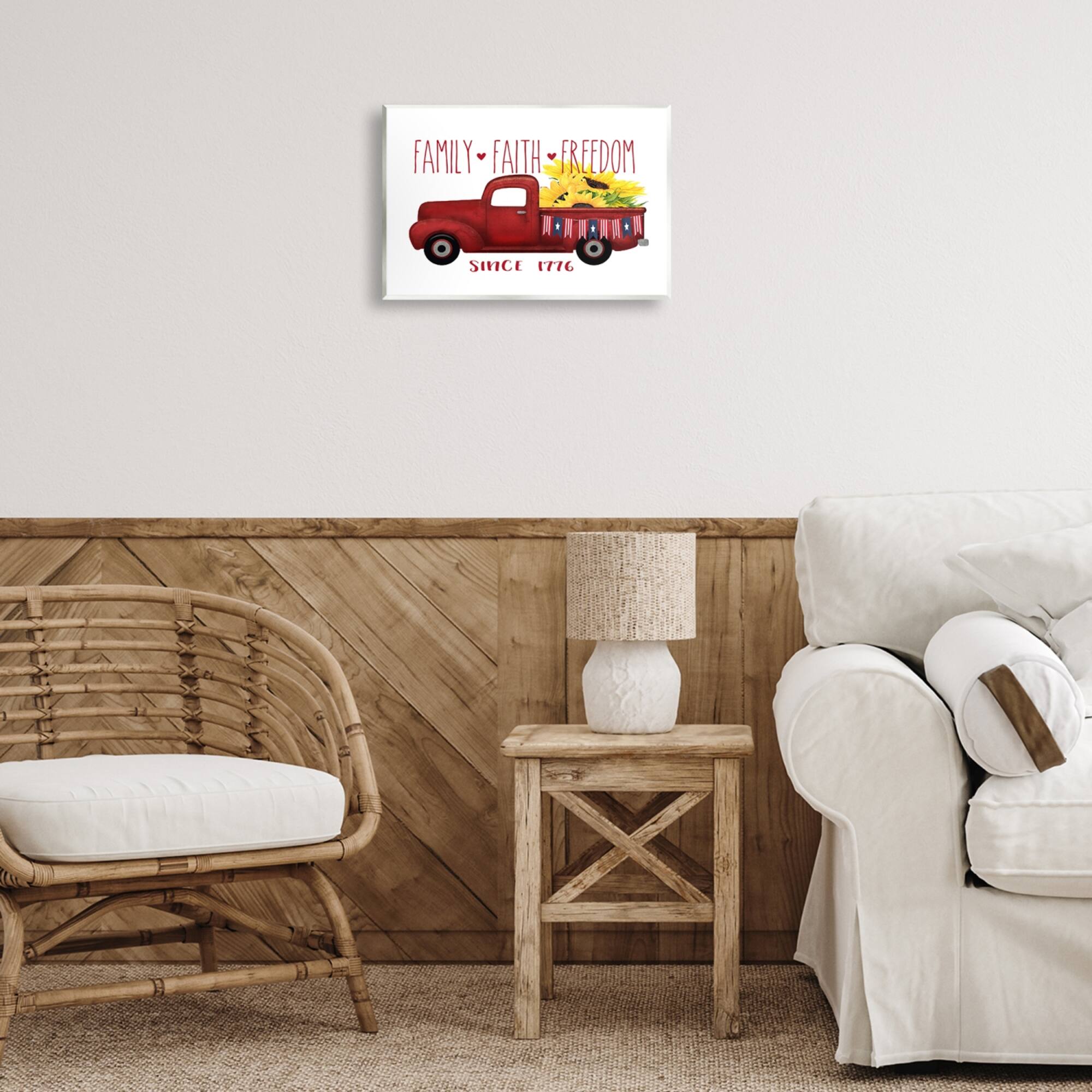 Stupell Industries Family Faith Freedom Americana Floral Country Truck Wall Plaque Art